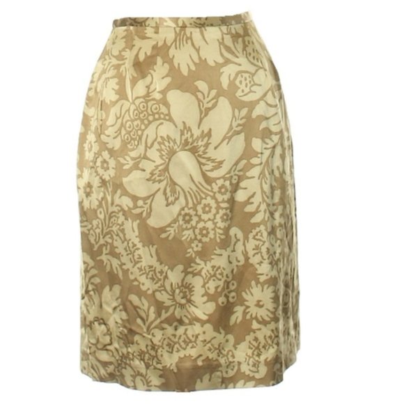 Nicole Miller Dresses & Skirts - Nicole Miller Skirt Womens Size 4 Tan Silk Floral Knee Length Flat Front Pencil
